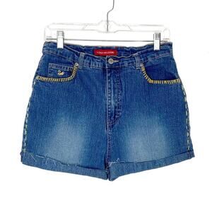 Vintage High Waist Cut Off Jean Shorts Stitched Details Summer Denim